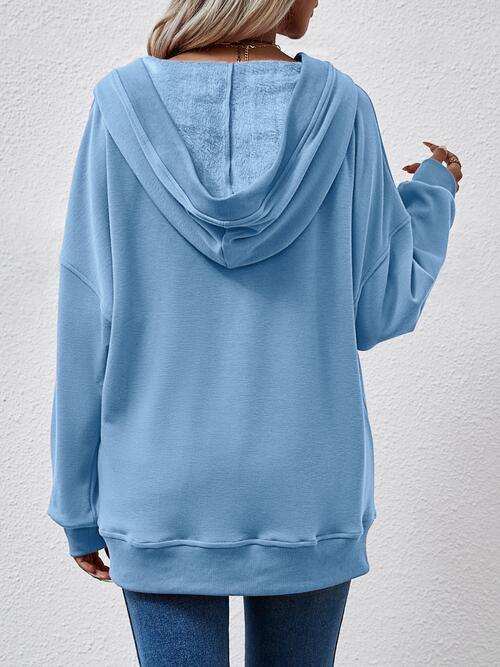 V-Neck Drop Shoulder Long Sleeve Hoodie - Trendsi - Flyclothing LLC