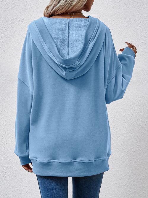 V-Neck Drop Shoulder Long Sleeve Hoodie - Flyclothing LLC