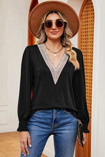 V-Neck Long Sleeve T-Shirt - Trendsi - Flyclothing LLC