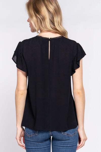 ACTIVE BASIC Ruffle Short Sleeve Crochet Blouse - Trendsi - Flyclothing LLC