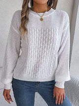 Cable-Knit Round Neck Long Sleeve Sweater - Trendsi - Flyclothing LLC