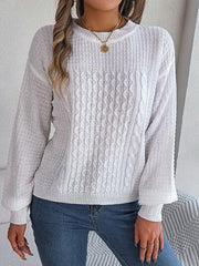 Cable-Knit Round Neck Long Sleeve Sweater - Trendsi