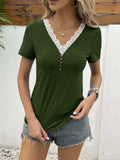 Lace Trim V-Neck Short Sleeve Blouse - Trendsi - Flyclothing LLC