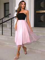 Two-Tone Spaghetti Strap Mesh Dress - Trendsi - Flyclothing LLC
