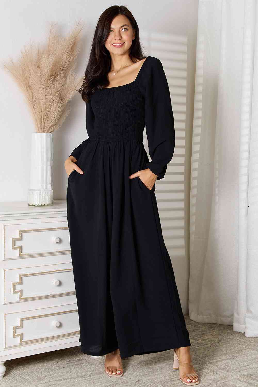 Double Take Square Neck Jumpsuit with Pockets - Trendsi - Flyclothing LLC