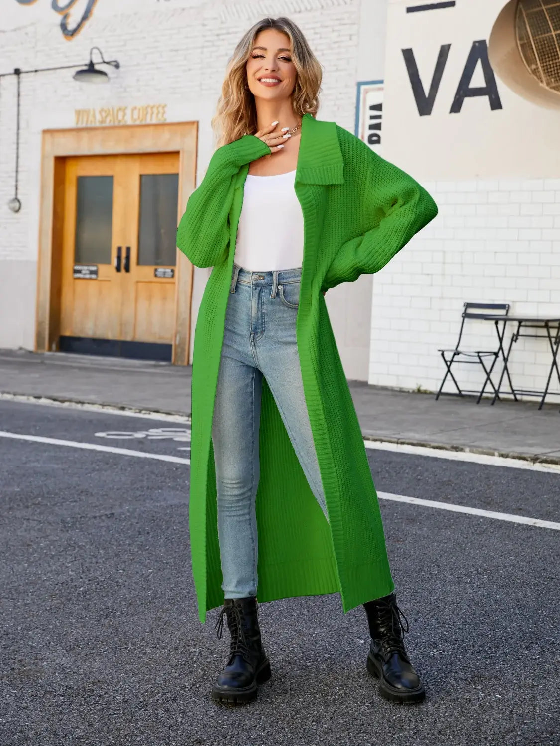 Full Size Collared Open Front Duster Cardigan - Trendsi - Flyclothing LLC