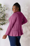 Double Take Half Button Long Sleeve Ruffle Hem Blouse - Trendsi - Flyclothing LLC