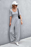 Scoop Neck Half Sleeve Wide Leg Jumpsuit - Trendsi - Flyclothing LLC