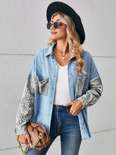 Leopard Button Up Denim Jacket - Trendsi - Flyclothing LLC