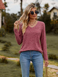 Ribbed V-Neck Long Sleeve Tee - Trendsi - Flyclothing LLC