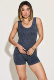 Zenana Ribbed Washed Round Neck Sleeveless Romper - Trendsi - Flyclothing LLC