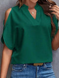 Notched Cold Shoulder Blouse - Trendsi - Flyclothing LLC