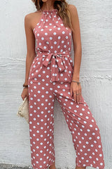 Polka Dot Grecian Wide Leg Jumpsuit - Trendsi - Flyclothing LLC