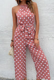 Polka Dot Grecian Wide Leg Jumpsuit - Trendsi