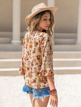 Floral V-Neck Spliced Lace Blouse - Trendsi - Flyclothing LLC