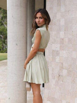 Cutout Ruched Mock Neck Mini Dress - Trendsi - Flyclothing LLC