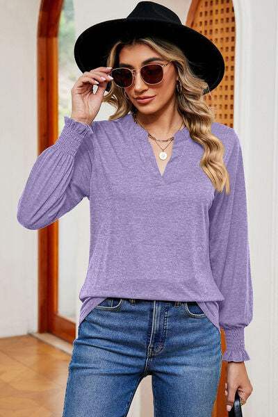Notched Lantern Sleeve T-Shirt - Trendsi - Flyclothing LLC