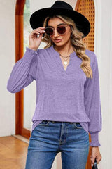 Notched Lantern Sleeve T-Shirt - Trendsi - Flyclothing LLC