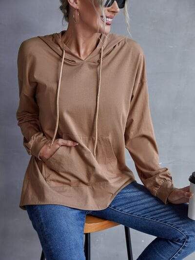 Drawstring Pocketed Dropped Shoulder Hoodie - Trendsi - Flyclothing LLC
