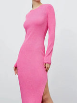 Round Neck Slit Sweater Dress - Trendsi - Flyclothing LLC