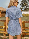 Button Up Short Sleeve Mini Denim Dress - Trendsi