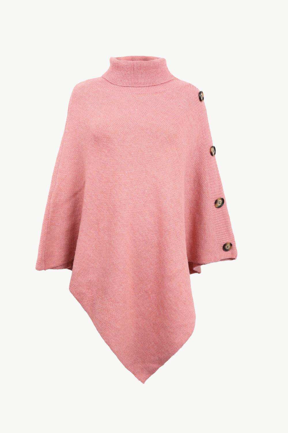 Turtleneck Buttoned Poncho - Trendsi - Flyclothing LLC