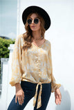 Tie-Dye Tied Balloon Sleeve Blouse - Trendsi - Flyclothing LLC