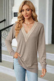 Slit V-Neck Long Sleeve T-Shirt - Trendsi - Flyclothing LLC