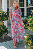 Multicolored V-Neck Maxi Dress - Trendsi