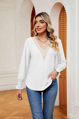 Contrast Flounce Sleeve Blouse - Trendsi