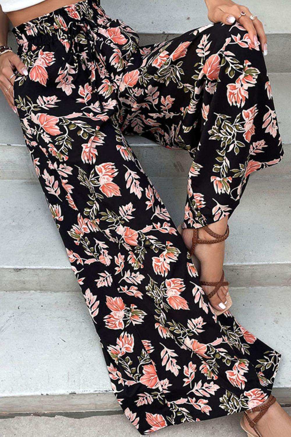 Floral Pull-On Wide Leg Pants - Trendsi - Flyclothing LLC
