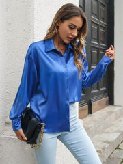 Button Up Collared Neck Long Sleeve Shirt - Trendsi