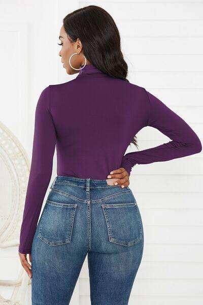 Turtleneck Long Sleeve Bodysuit - Trendsi - Flyclothing LLC