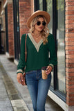 V-Neck Lace Detail Long Sleeve Top - Flyclothing LLC
