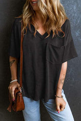 Textured V-Neck Dropped Shoulder T-Shirt - Trendsi - Flyclothing LLC