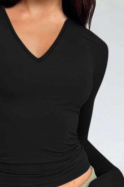 V-Neck Long Sleeve T-Shirt - Trendsi - Flyclothing LLC