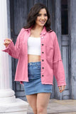 Raw Hem Pocketed Collared Neck Denim Jacket - Trendsi