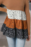 Round Neck Long Sleeve Color Block Blouse - Trendsi - Flyclothing LLC