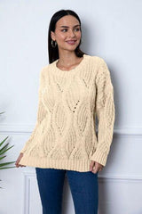Round Neck Dropped Shoulder Sweater - Trendsi