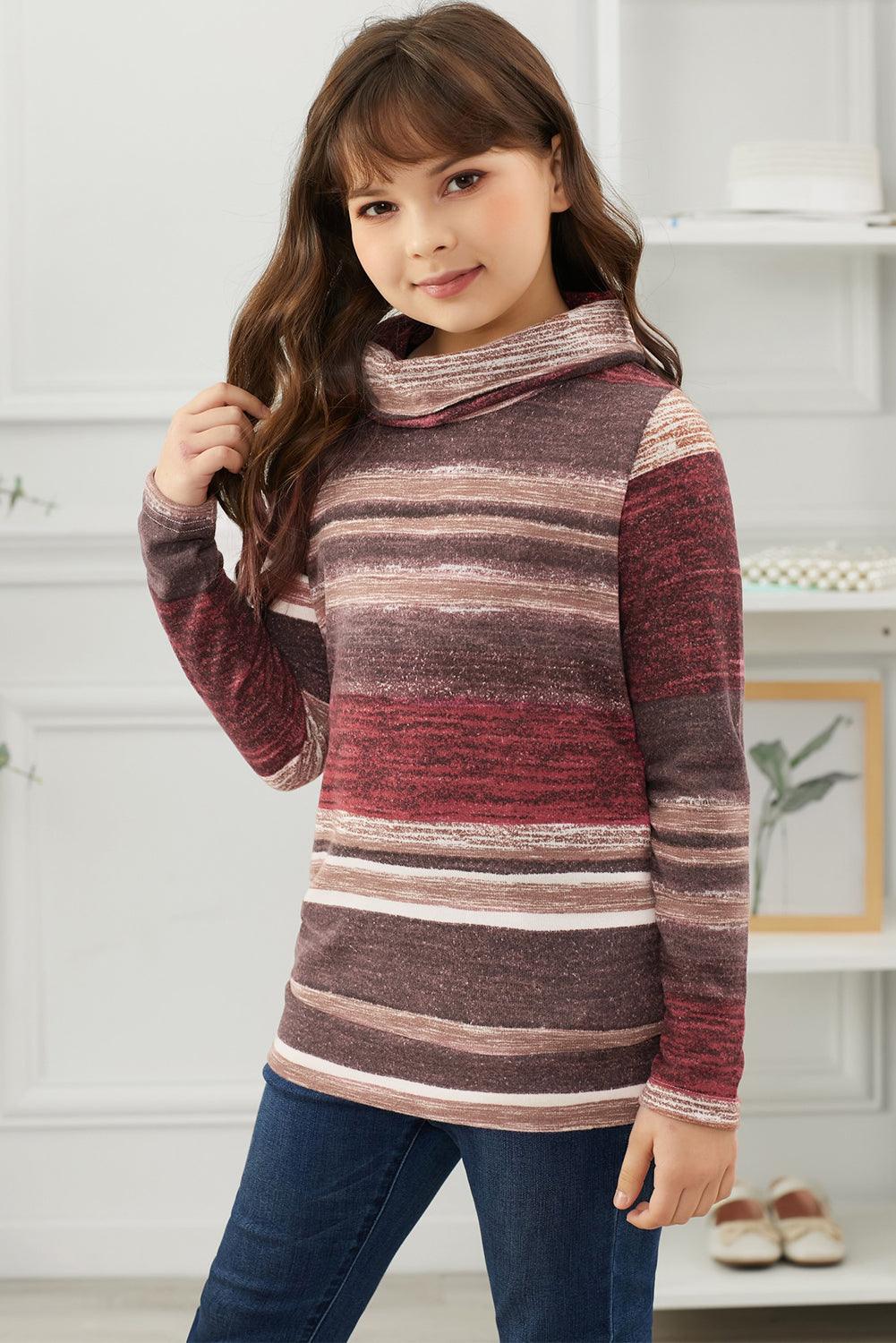 Girls Striped Cowl Neck Top with Pockets - Flyclothing LLC