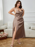Plus Size Lace-Up Spaghetti Strap Split Night Dress - Trendsi