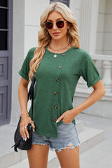Round Neck Short Sleeve T-Shirt - Trendsi - Flyclothing LLC