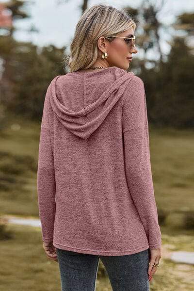 Drawstring Dropped Shoulder Hooded T-Shirt - Trendsi - Flyclothing LLC