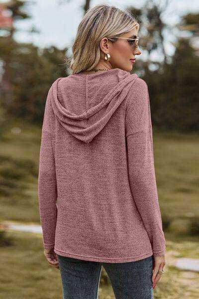 Drawstring Dropped Shoulder Hooded T-Shirt - Trendsi - Flyclothing LLC