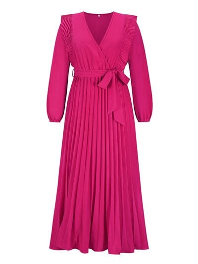 Pleated Surplice Tie Waist Maxi Dress - Trendsi