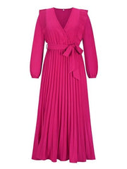 Pleated Surplice Tie Waist Maxi Dress - Trendsi