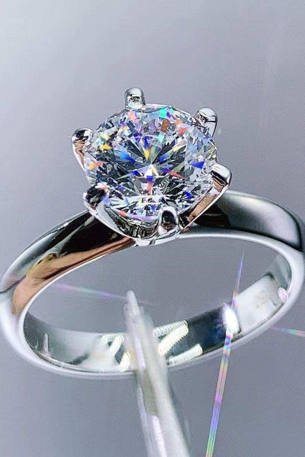 925 Sterling Silver Moissanite 6-Prong Ring - Trendsi - Flyclothing LLC