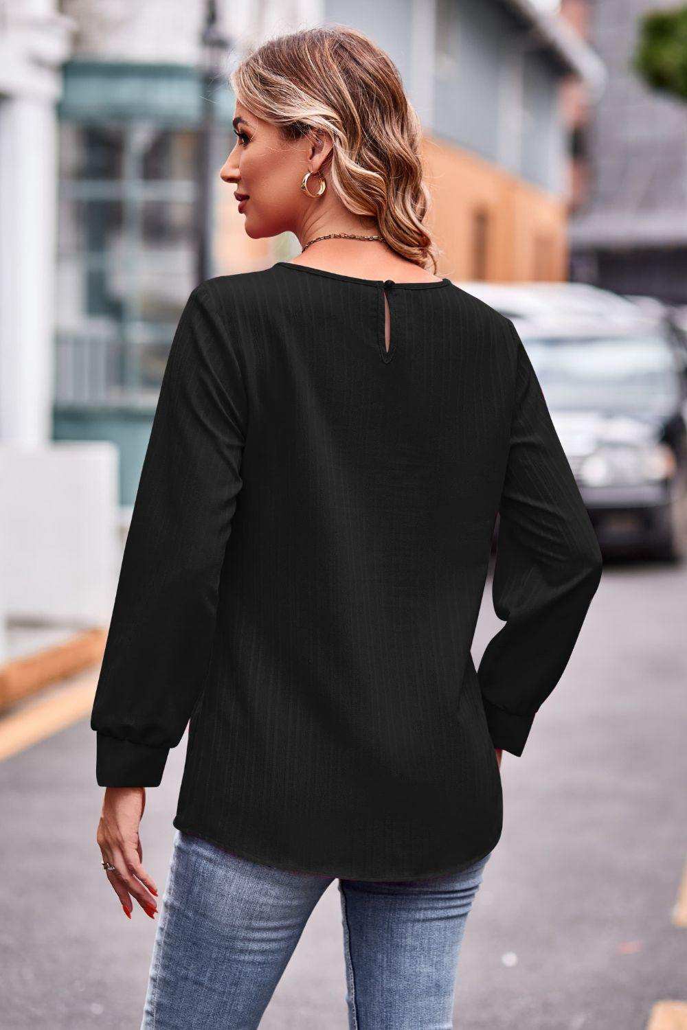 Round Neck Long Sleeve Tee - Trendsi - Flyclothing LLC