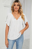 Eyelet Tie Neck Flutter Sleeve Blouse - Trendsi - Flyclothing LLC