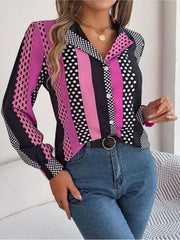 Polka Dot Contrast Long Sleeve Shirt - Trendsi